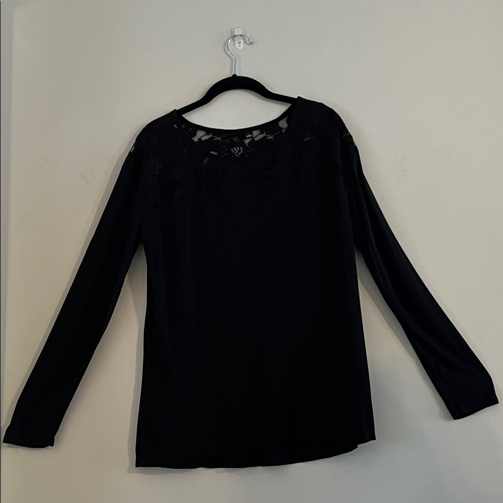 a.n.a Black Lace Detail Blouse Size L